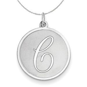Silver, Makayla Collection, 20mm Disc Initial C Necklace - 20 In